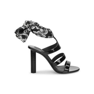 Ferragamo Glossy Black Red Scarf Tie Patent Leather Sandals Size 8 C (wide)