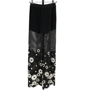 Maje Open Knit Black Floral Crochet Trousers Size 34 FR