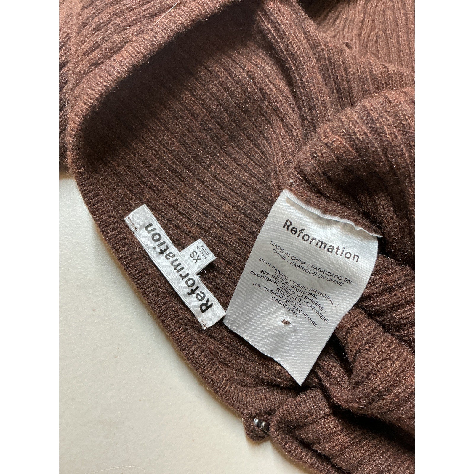 Reformation 'Porta' Brown Cashmere Open Back Sweater Size XS