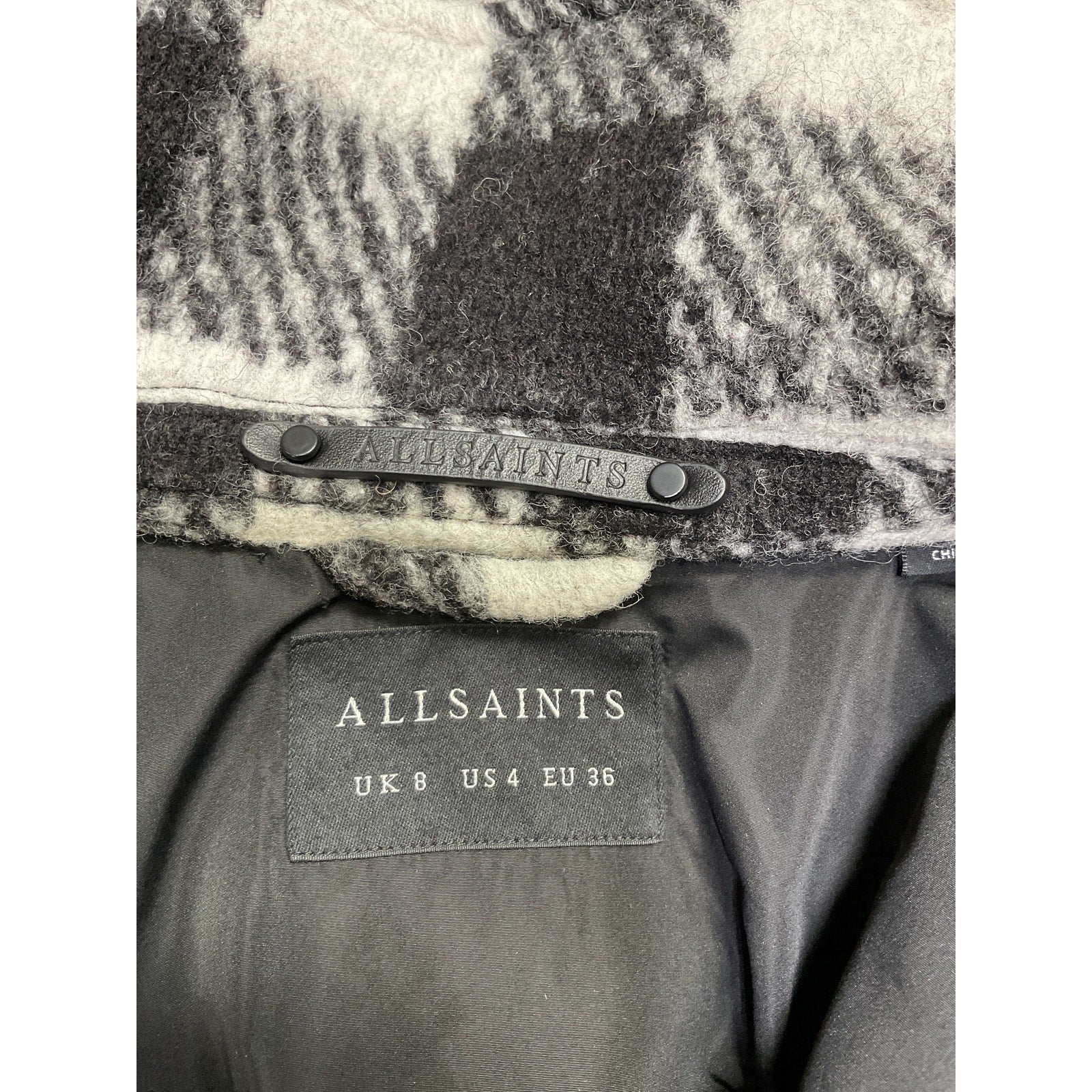 Allsaints 'Fenix' Black Wool Check Jacket Size 4