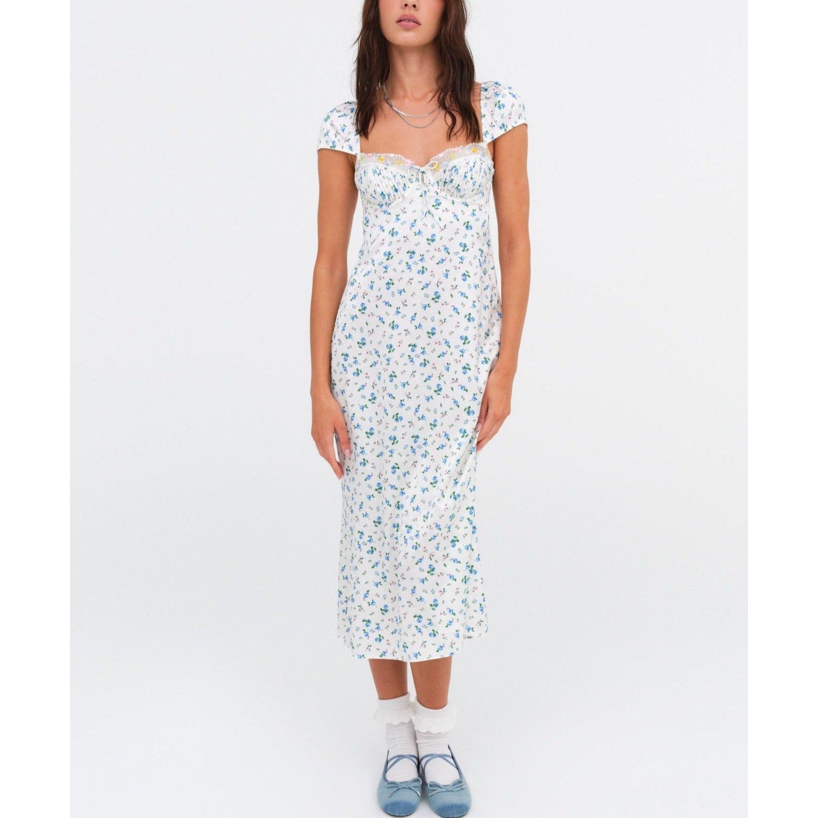 For Love & Lemons 'Paloma' Blue Midi Slip Dress Size M