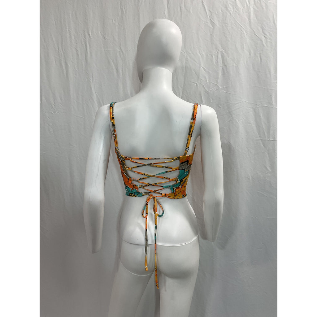Miaou V Corset Orange Crepe Top Size S
