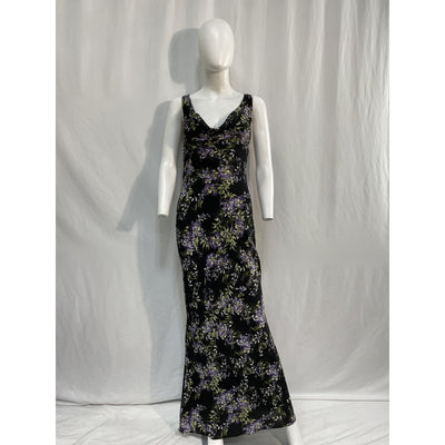 Norma Kamali Draped Floral-Print Black Polyester Georgette Gown Size XS