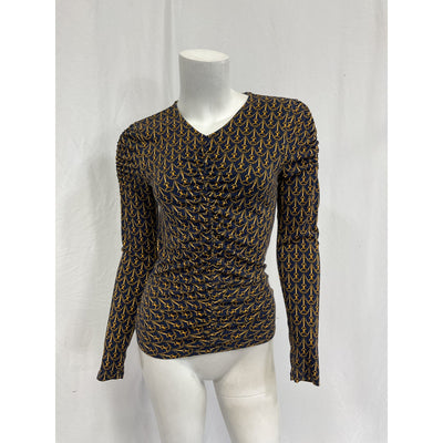 Veronica Beard 'Neeta' Blue Rayon Stirrup-Print Ruched Top Size XS