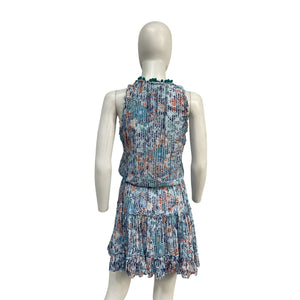 Poupette St Barth 'Clara' Blue Viscose Floral Tasseled Mini Dress Size S