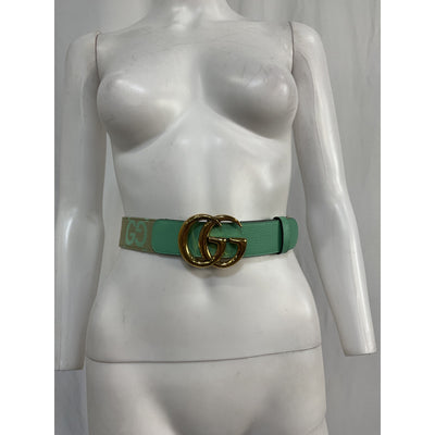 Gucci GG 'Marmont' Green Leather Buckle Belt Size 80