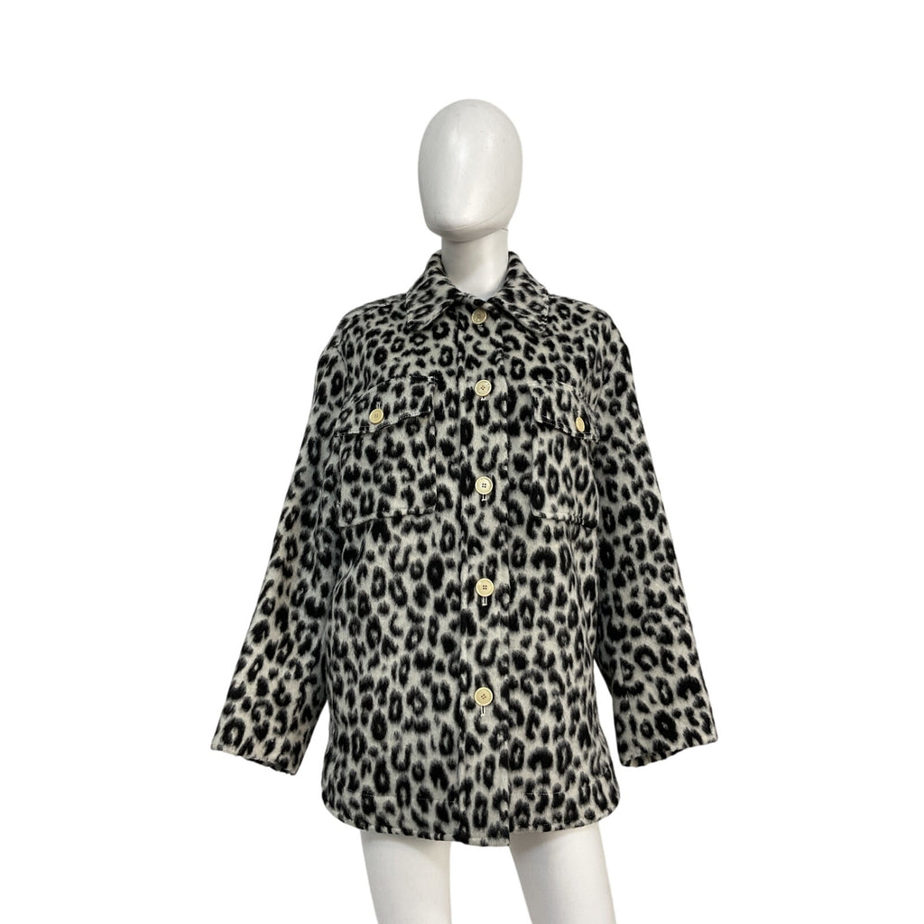 Isabel Marant 'Odelino' Black Wool Leopard-Print Jacket Size 34