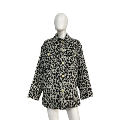 Isabel Marant 'Odelino' Black Wool Leopard-Print Jacket Size 34