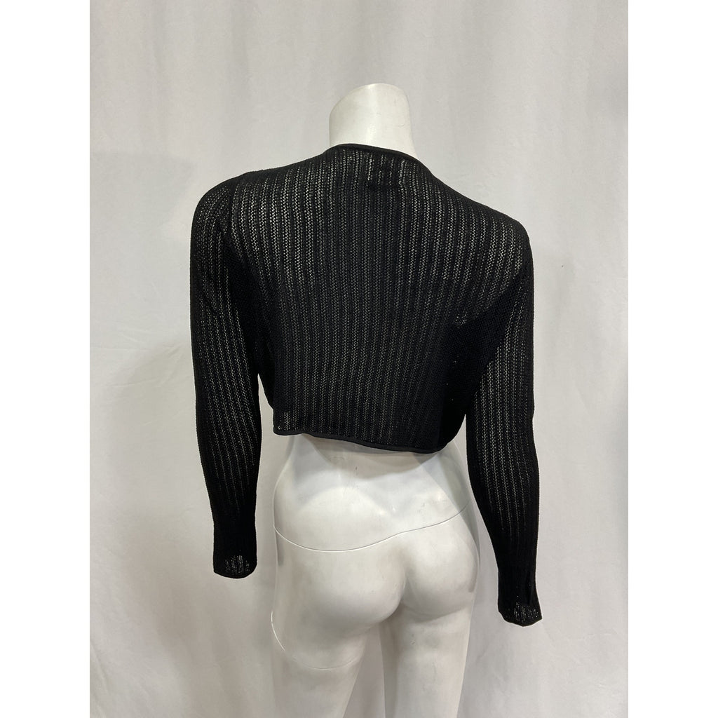Leset 'Jasmine Pointelle' Black Viscose Crop Cardigan Size XS
