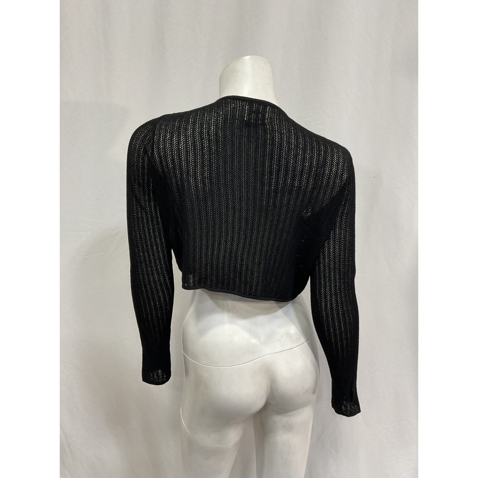 Leset 'Jasmine Pointelle' Black Viscose Crop Cardigan Size XS