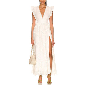 Hemant And Nandita Embroidered White Ruby Maxi Dress Size M