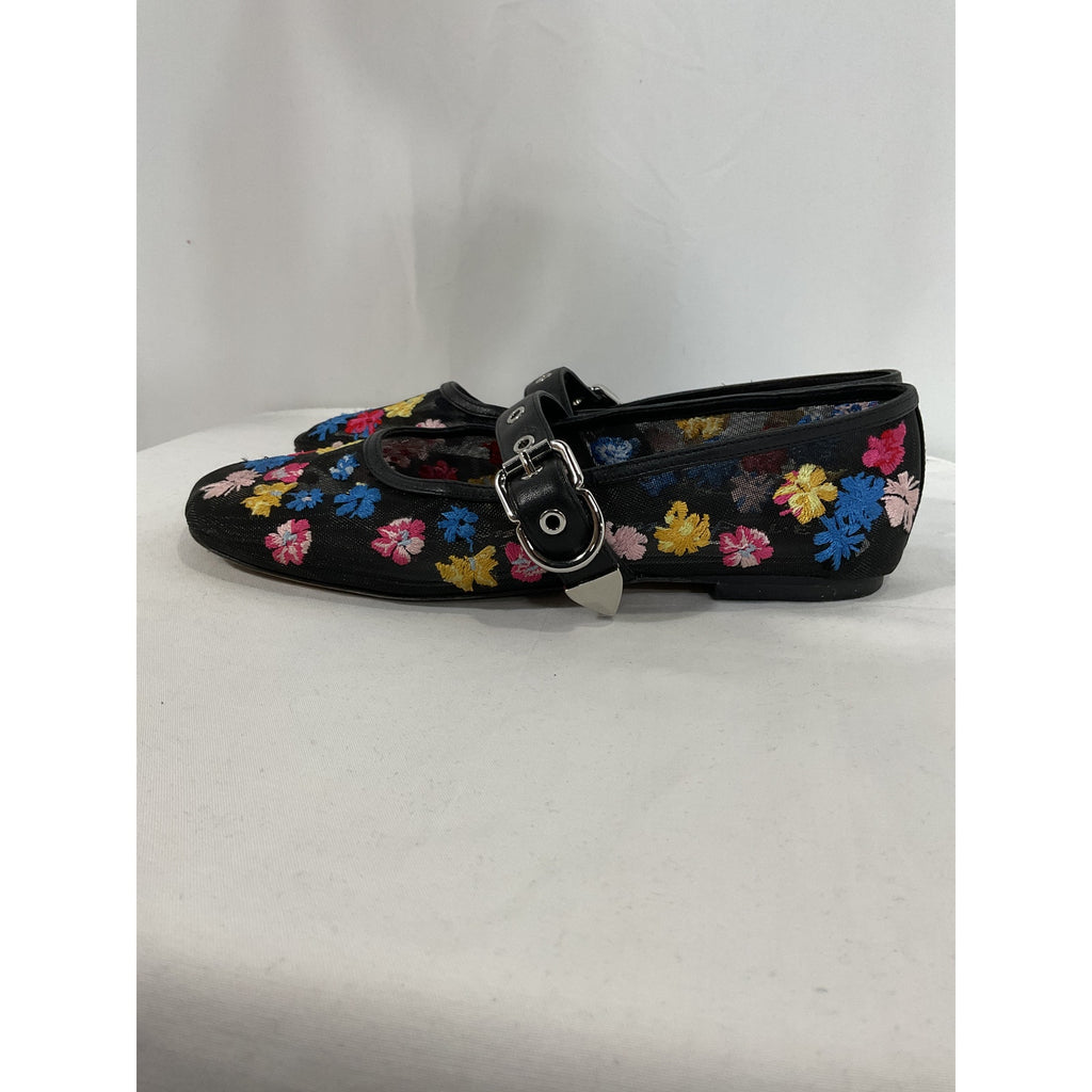 3.1 Phillip Lim 'Id' Black Flowerworks Floral Mesh Mary Jane Flats Size 8