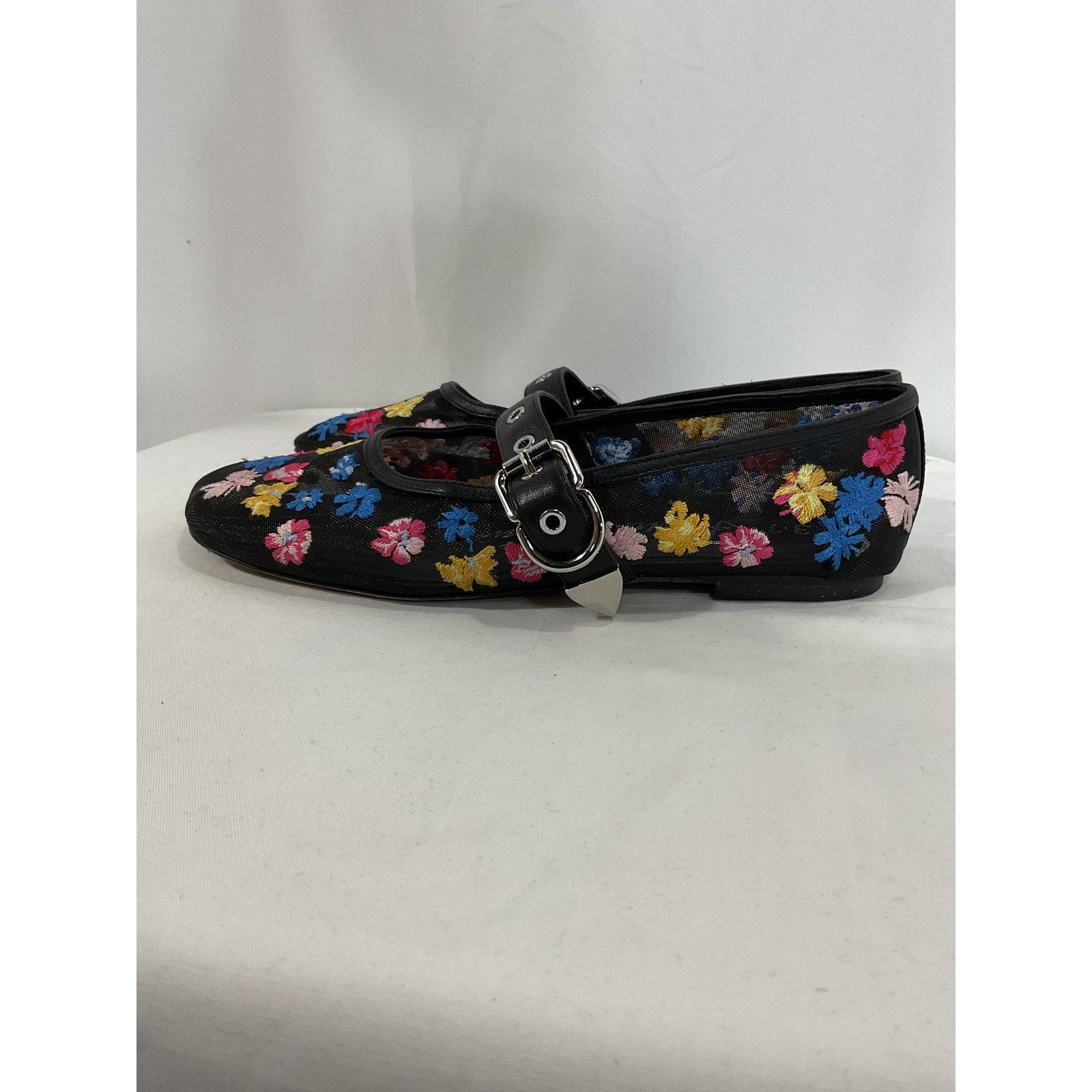 3.1 Phillip Lim 'Id' Black Flowerworks Floral Mesh Mary Jane Flats Size 8