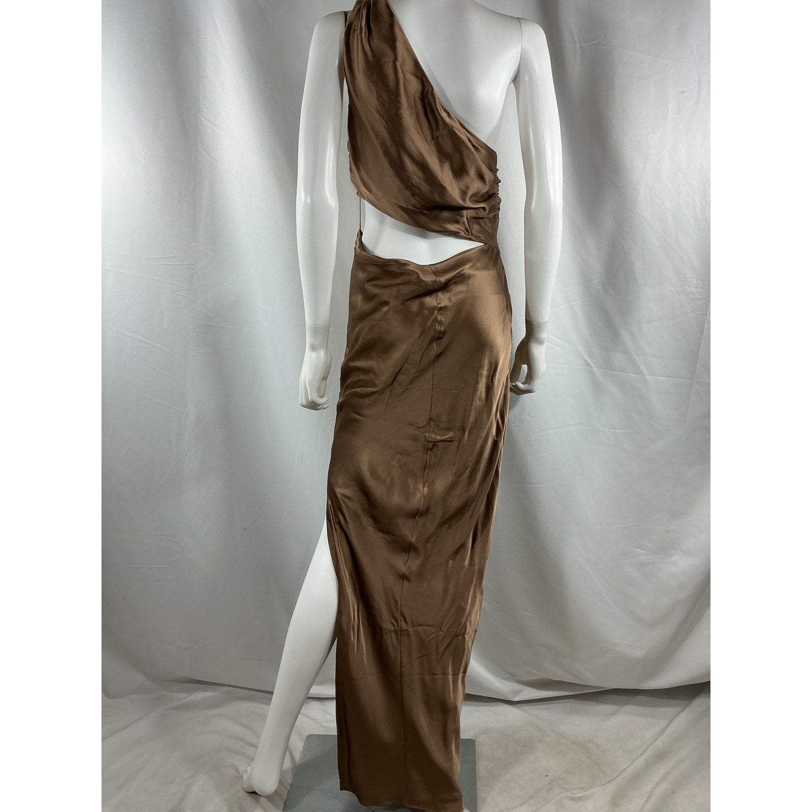 Nicholas 'Raya' Brown Silk One Shoulder Asymmetrical Gown Size 6