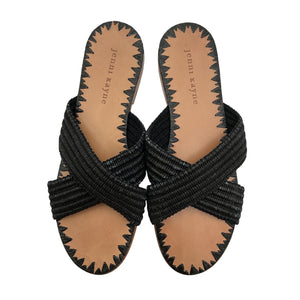 Jenni Kayne Woven Black Raffia Crossover Sandals Size 38 EU / US 8