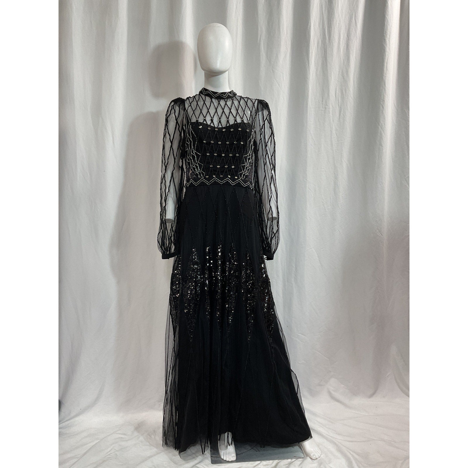 Temperley 'London' Black Gene Sequin-Embellished Long Dress Size 14