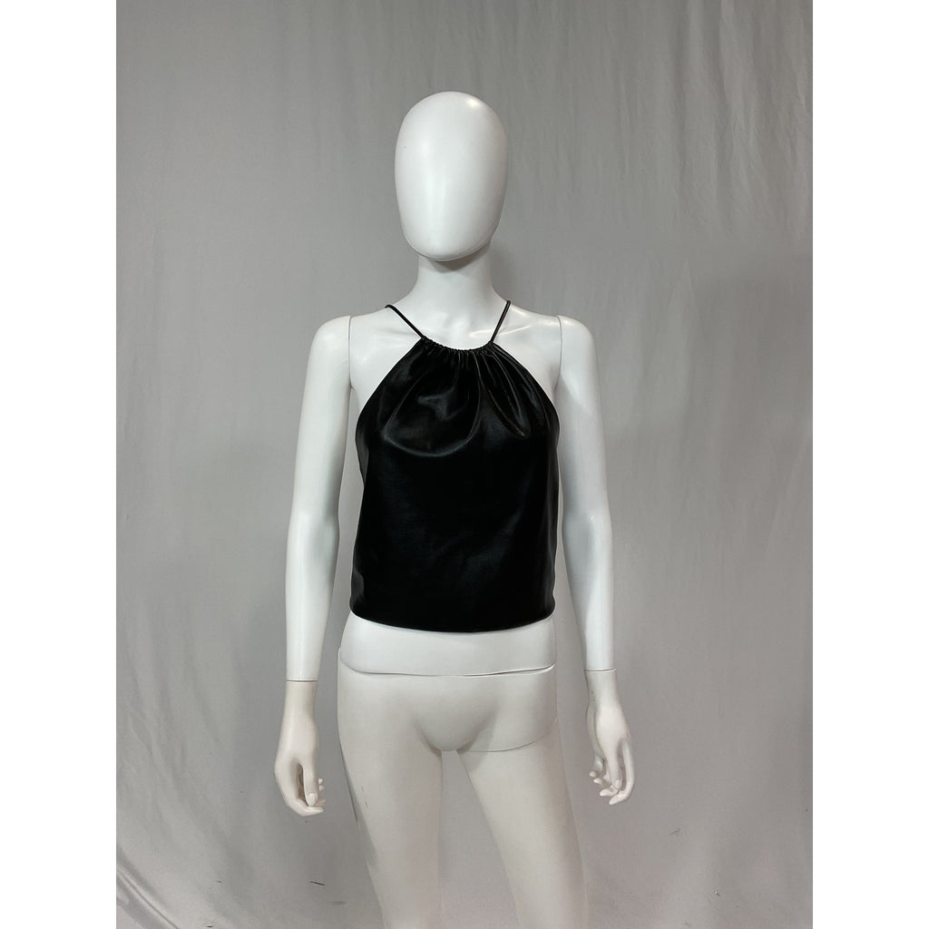 Alice + Olivia 'Zumi' Black Vegan Leather Halter Top Size L