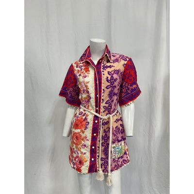 Zimmermann 'Raie' Red Cotton Trimmed Shirt Dress Size 0 P
