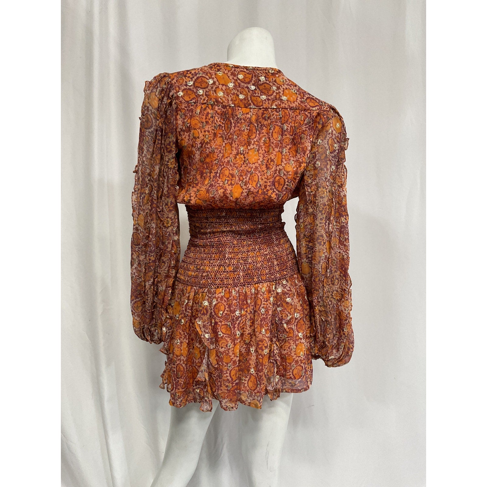 Rococo Sand 'Lar' Orange Chiffon Polka Dot Mini Dress Size XS