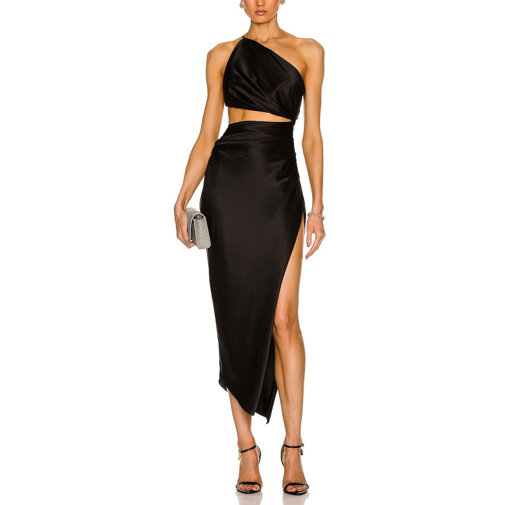 The Sei One Shoulder Black Silk Cut Out Dress Size 2