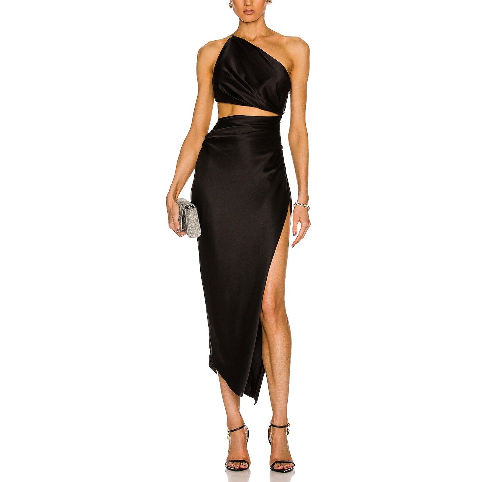The Sei One Shoulder Black Silk Cut Out Dress Size 2