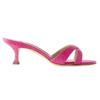 Manolo Blahnik Textured Pink Callamu 50 Mules Size IT 37.5 / US 7.5
