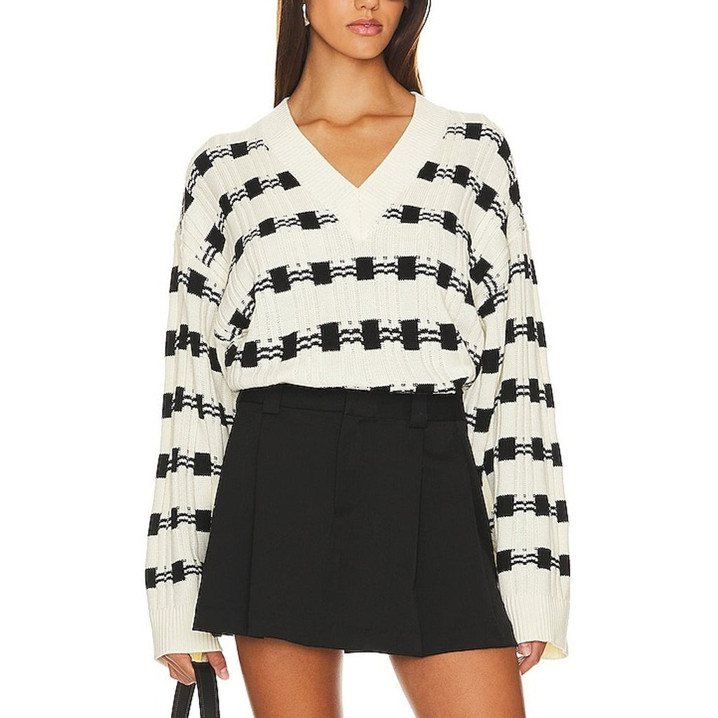 L'Academie 'Evran' White Check Sweater Size S