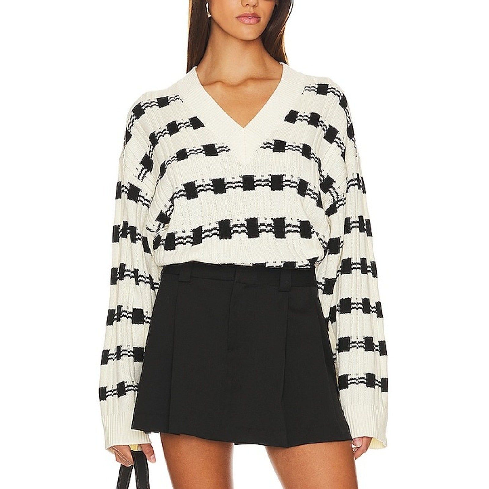 L'Academie 'Evran' White Check Sweater Size S