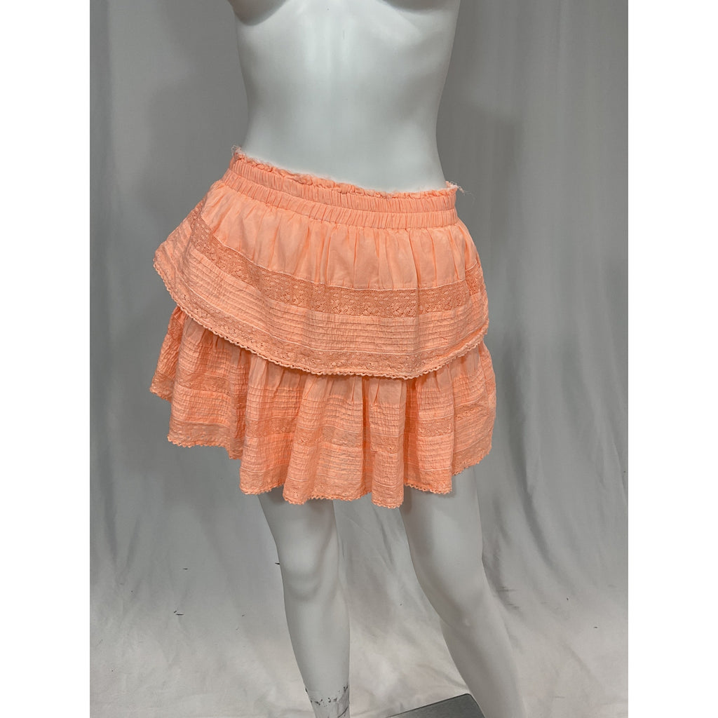 Loveshackfancy 'Ruffle' Orange Lace Trim Mini Skirt Size M