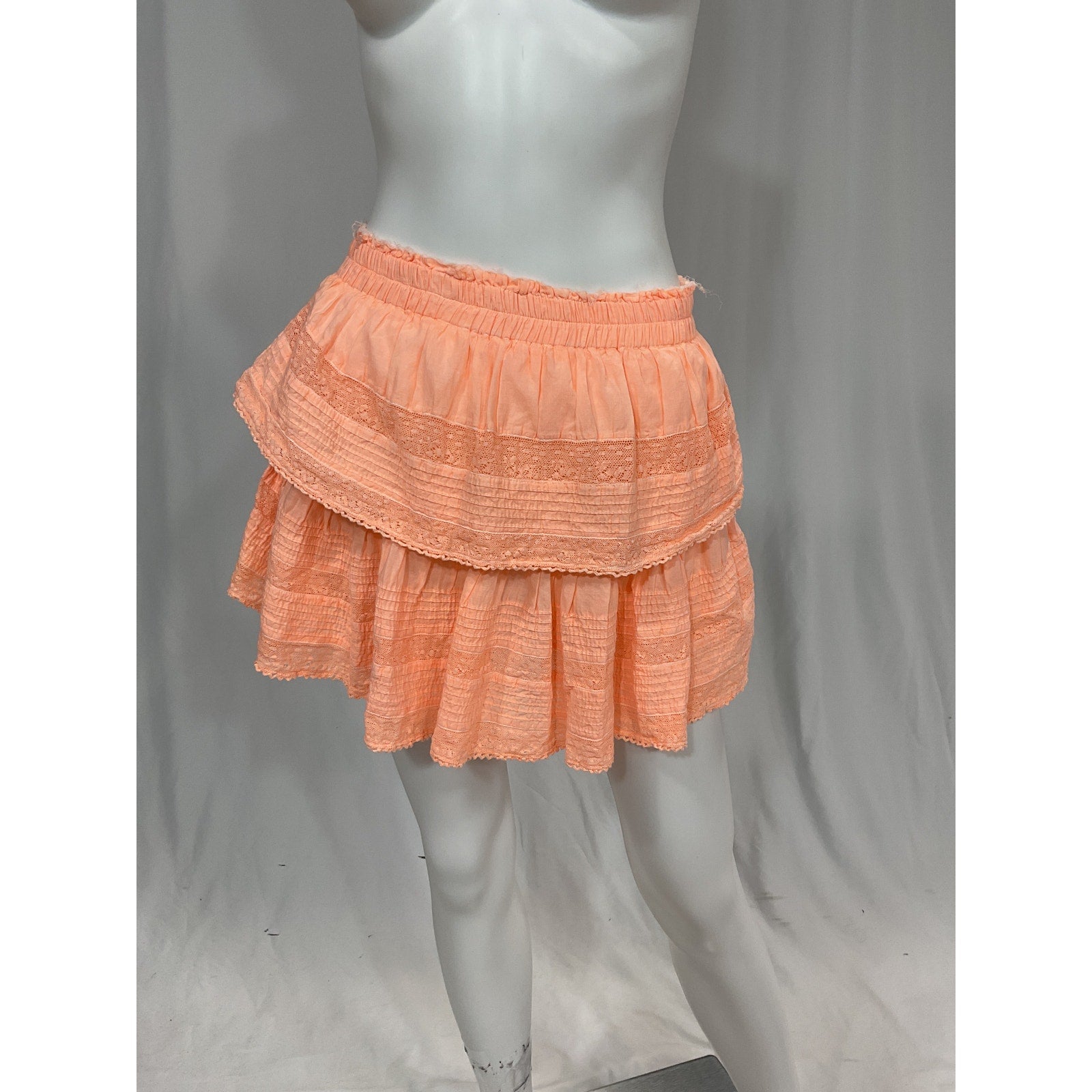 Loveshackfancy 'Ruffle' Orange Lace Trim Mini Skirt Size M