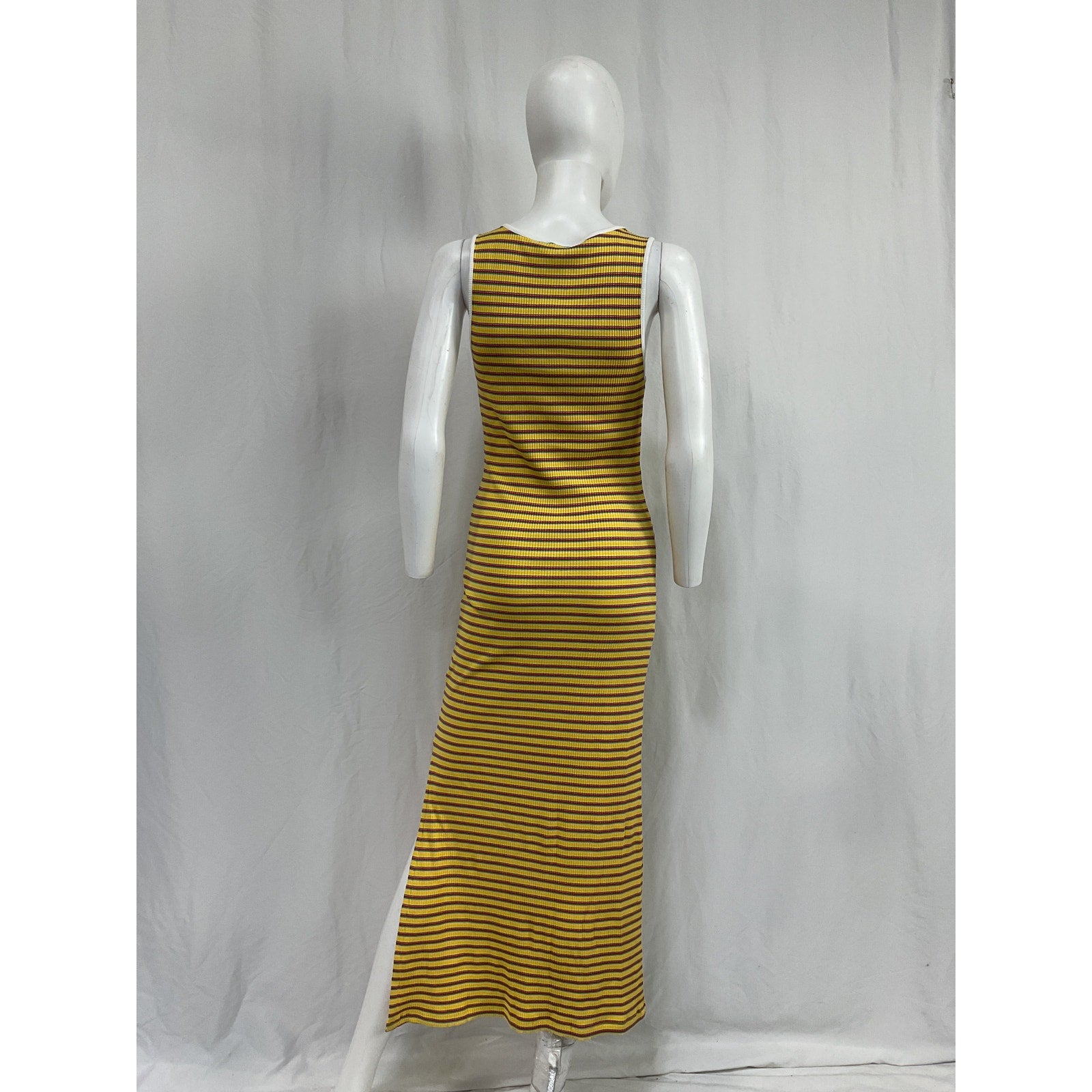 Ramy Brook 'Everest' Yellow Viscose Ribbed Knit Scoop Neck Midi Dress Size S