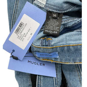 Mugler Paneled Blue Spiral Lace Skinny Denim Jeans Size 36 EU / US S NWT