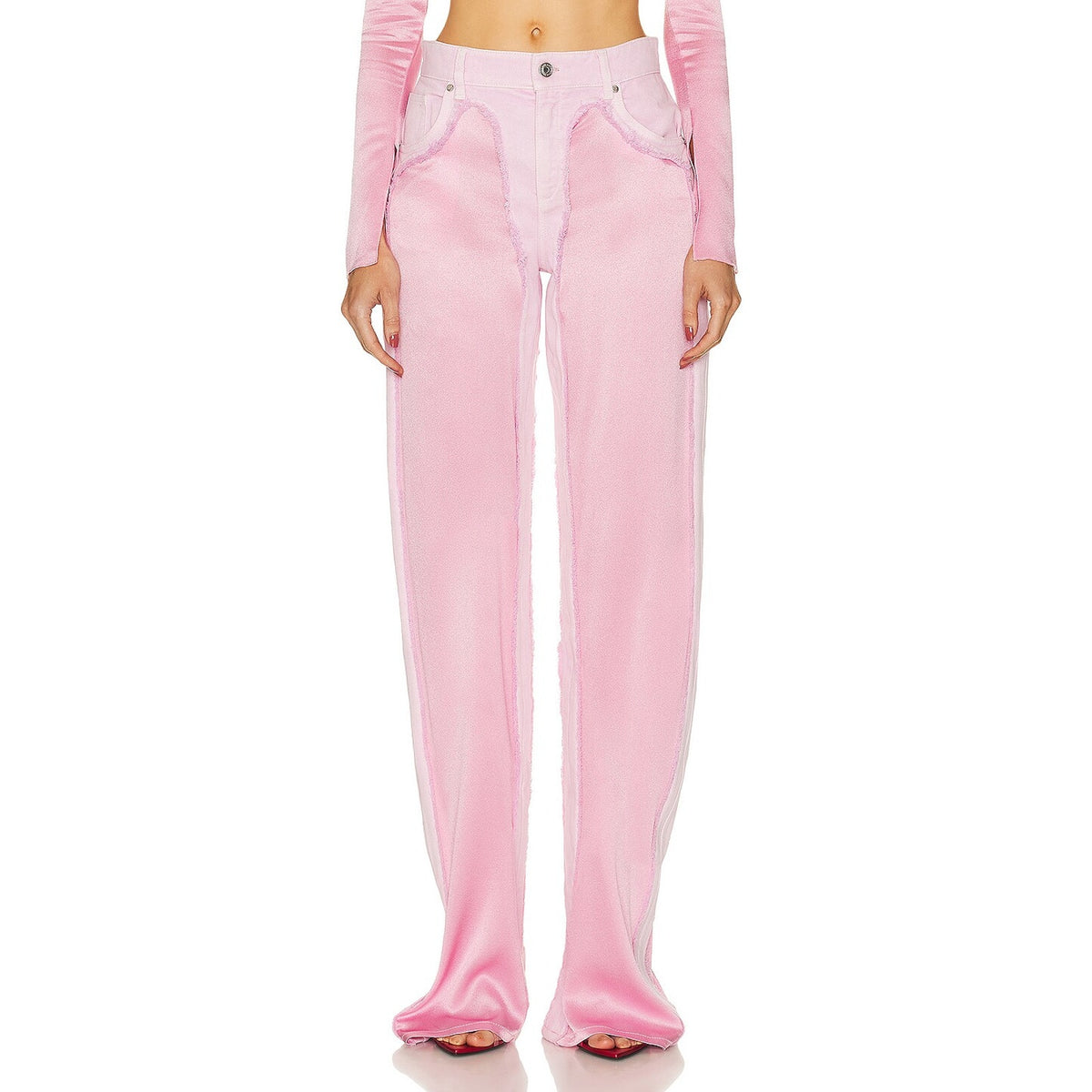 Blumarine Deconstructed Pink Wide Leg Denim Jeans Size 40 IT / US 4 NWT