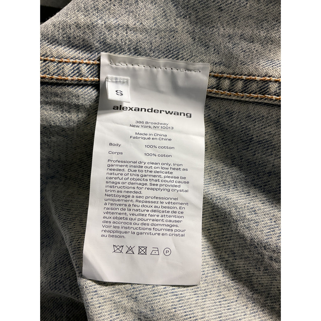 Alexander Wang 'Crystal' Blue Denim Stripe Oversized Crystal Embellished Shirt Size S - NWT