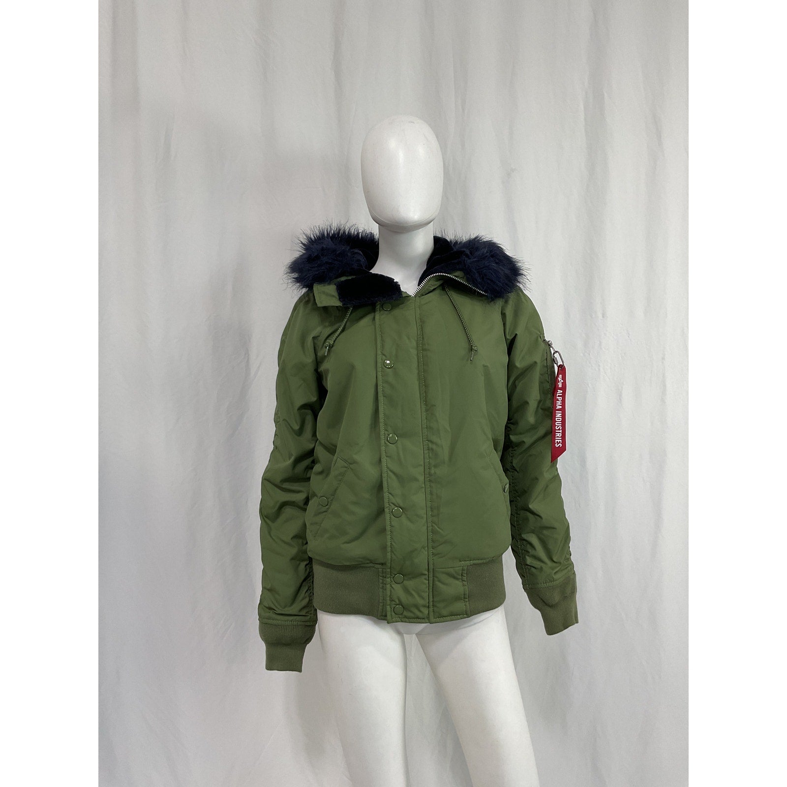 Alpha Industries N-2b Impact Green Nylon Parka With Faux Fur Trim Jacket Size S