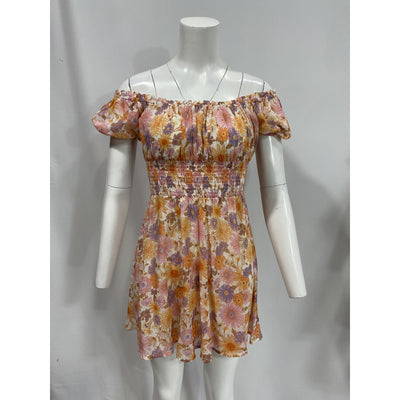 Tularosa 'Aurora' Purple Off Shouder Floral  Mini Dress Size S