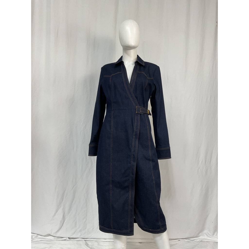Veronica Beard 'Arlington' Blue Cotton Denim Wrap Dress Size 12