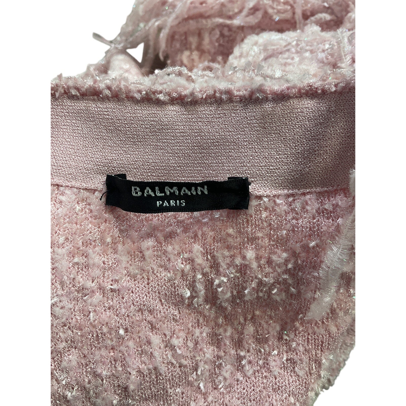 Balmain Fringed Pink Bouclé-Tweed Jacket Size 2