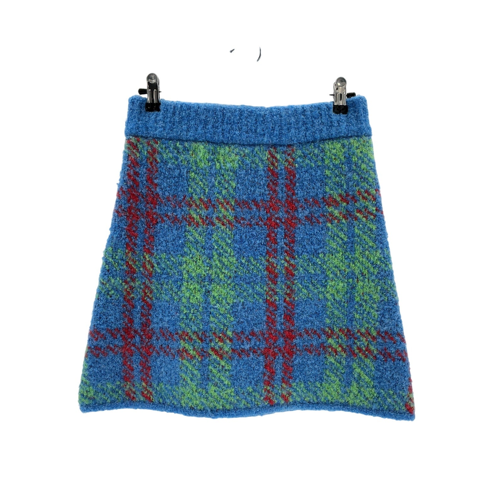 Kitri 'Susan' Blue Polyester Check Boucle Knit Mini Skirt Size M