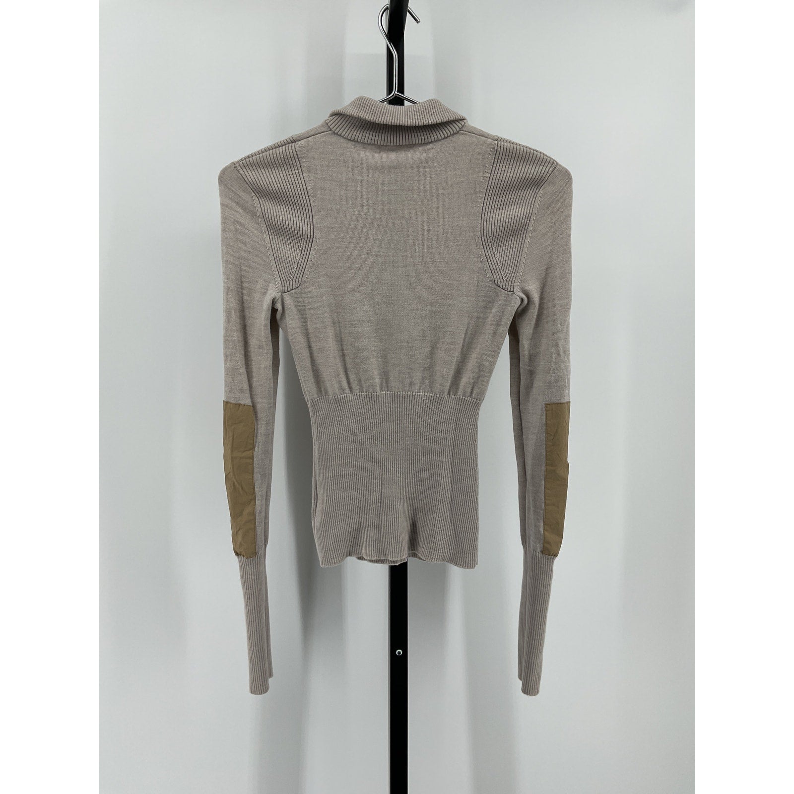 Ulla Johnson 'Drew' Beige Wool Poplin-Trimmed Ribbed Polo Sweater Size S