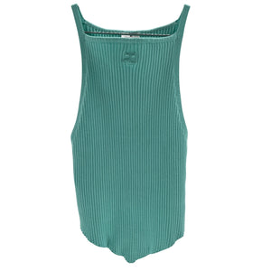 Courrèges Ribbed Aquamarine Pointed Hem Tank Top Size S