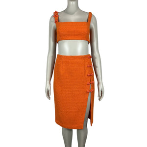 Sau Lee Textured Orange Aubrey Skirt Set Size 6