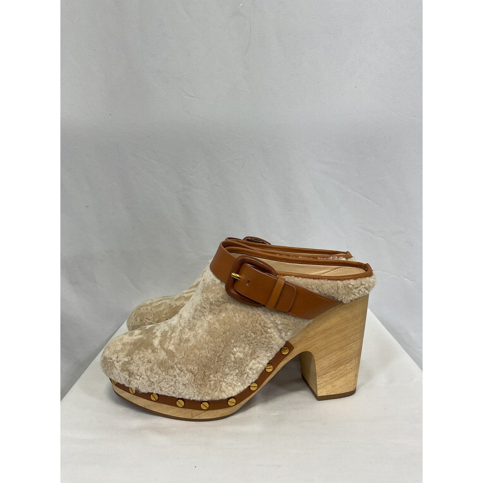 Veronica Beard 'Dacey Shearling' Beige Mules Size 10