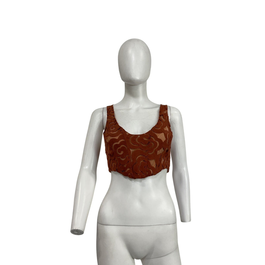 For Love & Lemons 'Nomi' Brown Polyester Crop Top Size XS