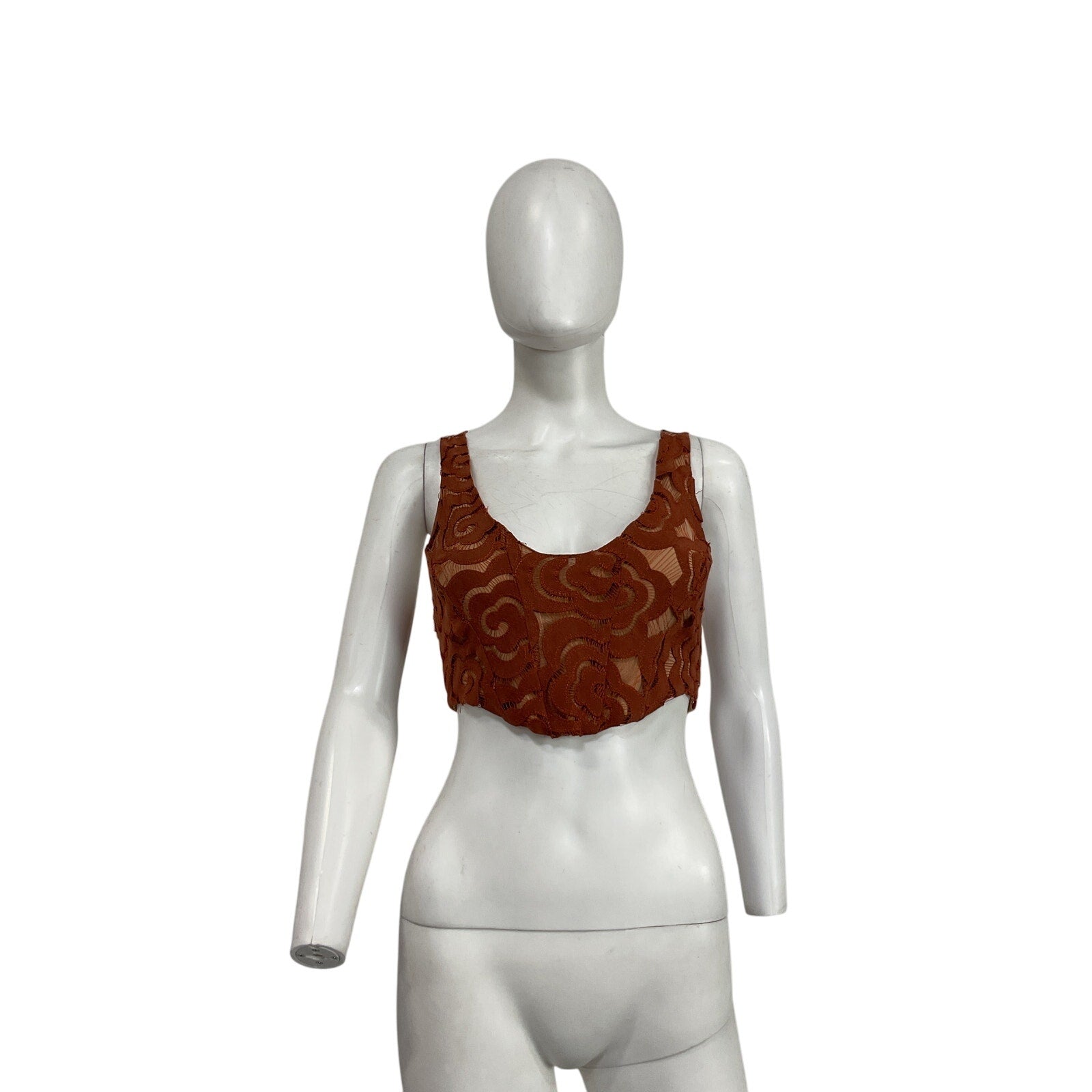 For Love & Lemons 'Nomi' Brown Polyester Crop Top Size XS