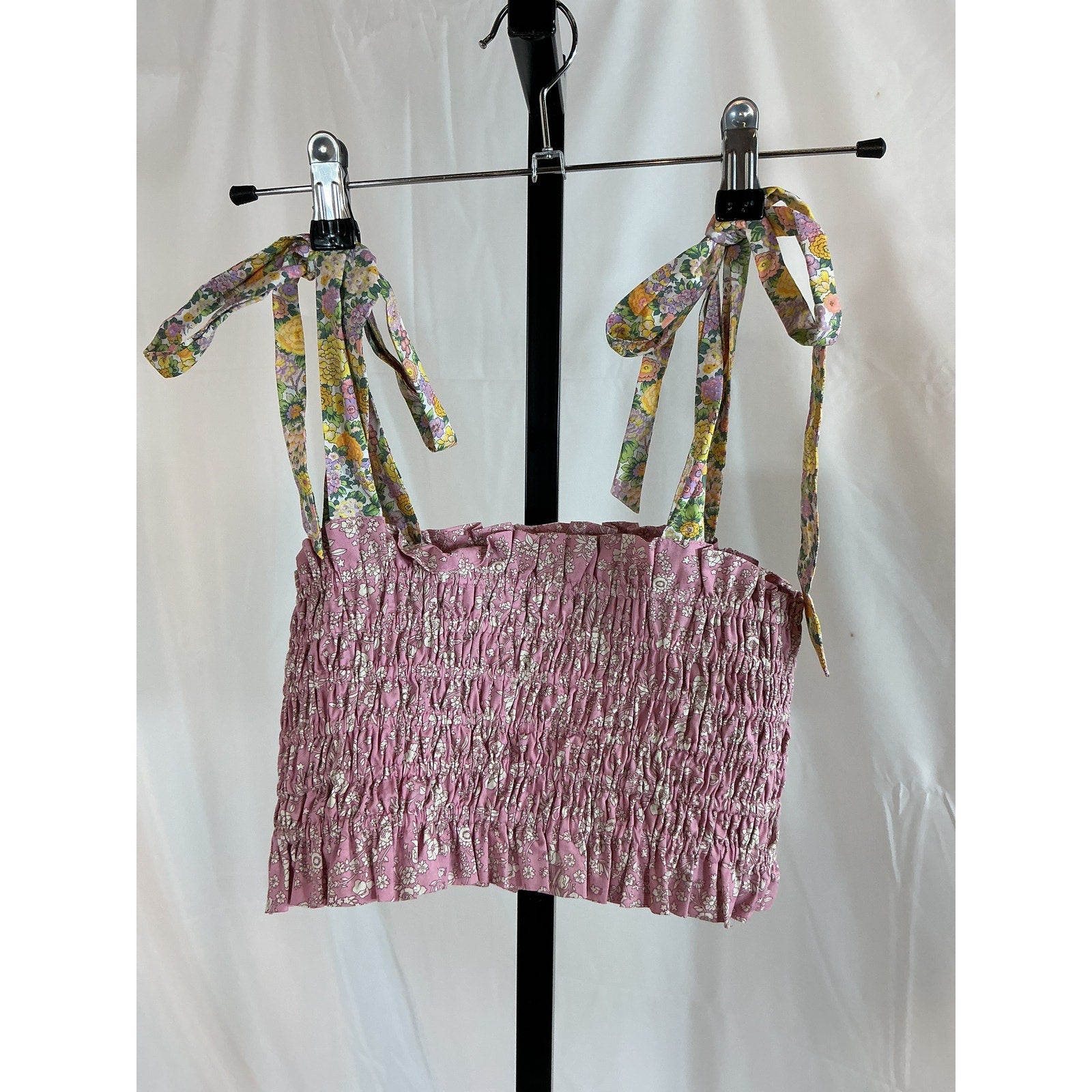Loveshackfancy 'Corbin' Pink Floral Print Liberty Fabric Cropped Top Size XS