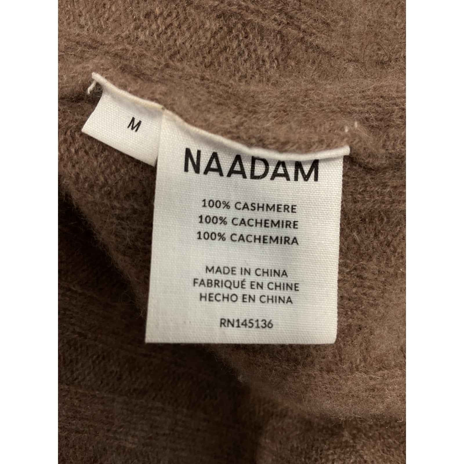 Naadam Cashmere 'Ribbed' Brown Crewneck Sweater Size M