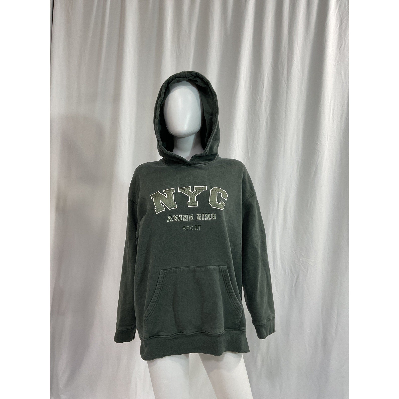 Anine Bing 'Sport Vincent' Green Logo Nyc Hoodie Size S