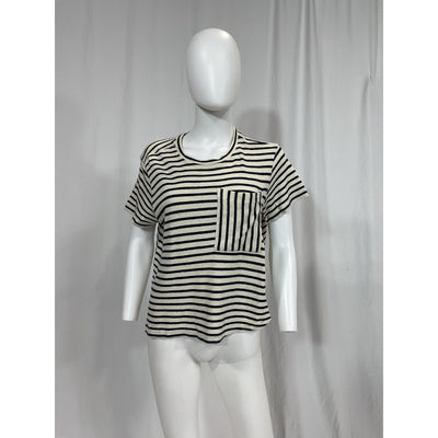 Apiece Apart 'Easy' White Crewneck Stripe Pocket T-Shirt Size M