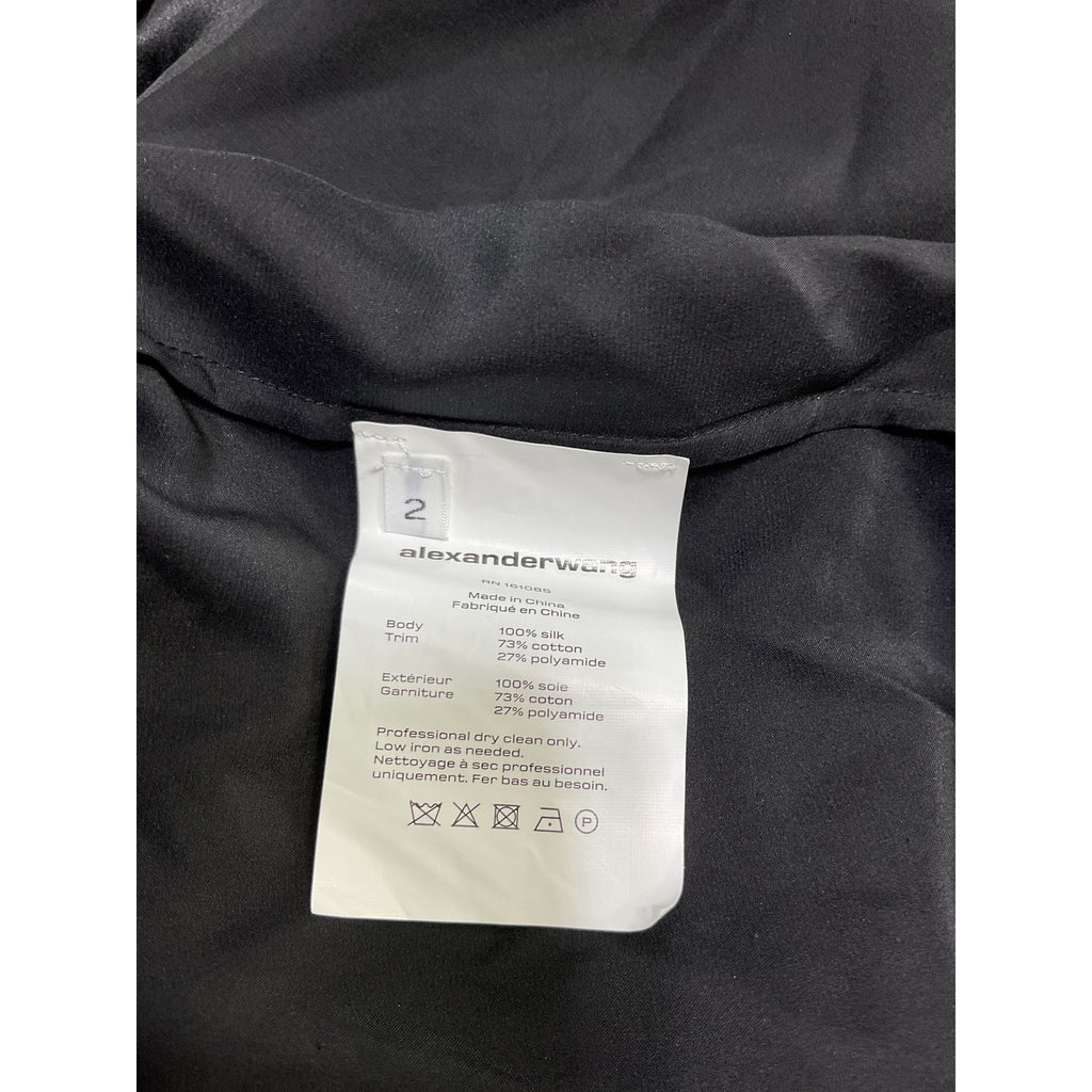 Alexander Wang Button Down Black Silk With Integrated Cami Blouse Size 2